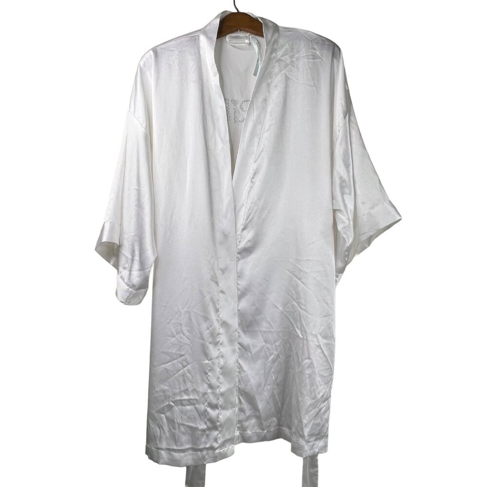 Victoria's Secret Robe One Size Bride Glitter Satin Kimono Robe Lingerie White